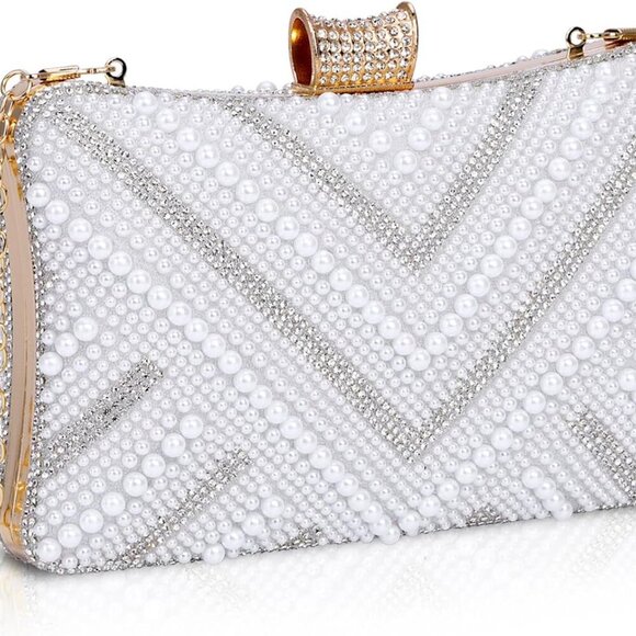 Women’s Pearl Beaded Clutch Purse Sparkling Evening BAG Handbag for Wedding Part - Picture 1 of 8